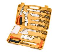 KNINE OUTDOORS Juego de cuchillos de caza con mango amarillo, juego de procesador portátil de carnicero, 12 piezas