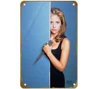 KNIOIL Buffy Behind The Blue Wall With A Wooden Stake Gallery Poster Vintage Metal Tin Sign Logo Family Club Bar Cafe Bedroom Art Wall Decor Gift 20.3x30.5 cm