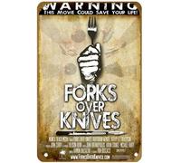 KNIOIL Cartel de metal vintage con texto en inglés "Forks Over Knives Warning, this movie could save your life!" 2011 - Cartel de metal vintage con logotipo, club familiar, bar, cafetería, dormitorio