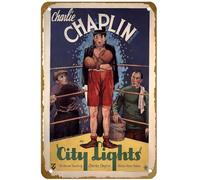 KNIOIL Charlie Chaplin City Lights 3 - Póster vintage de metal con logotipo familiar, club, bar, cafetería, dormitorio, decoración de pared, regalo, 8 x 12 pulgadas