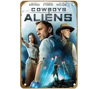 KNIOIL Cowboys & Aliens (2001) - Póster vintage de metal con logotipo familiar, club, bar, cafetería, dormitorio, decoración de pared, regalo, 8 x 12 pulgadas