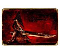 KNIOIL Cuadro de espadachín, Silent Hill, cabeza de pirámide, videojuegos, filtro de postproducción automática, póster de papel pintado HD, póster de metal vintage, decoración de pared, regalo, 8 x 12