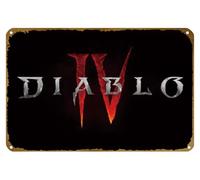 KNIOIL Diablo 4 - Cartel de metal vintage con fondo negro 4K 8K Diablo 4 Game con logotipo familiar, club, bar, cafetería, dormitorio, decoración de pared, regalo, 8 x 12 pulgadas