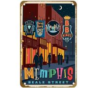 KNIOIL Memphis Tn - Póster de viaje de Beale Street Neón, retro, impresión a color, póster del estado de Tennessee, letrero de metal vintage, con logotipo, club familiar, bar, cafetería, dormitorio