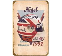 KNIOIL Póster de casco de carreras de Nigel Mansell, de metal, vintage, con logotipo de la familia, club, bar, cafetería, dormitorio, decoración de pared, regalo, 8 x 12 pulgadas