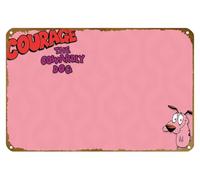 KNIOIL Póster de metal con texto en inglés "Courage The Cowardly Dog" para decoración de pared con logotipo familiar, club, bar, cafetería, dormitorio, decoración de pared, regalo, 8 x 12 pulgadas