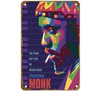 KNIOIL Póster de metal vintage con logotipo de Músico de Jazz Thelonious Monk Popart con logotipo familiar, club, bar, cafetería, dormitorio, decoración de pared, regalo, 8 x 12 pulgadas