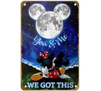 KNIOIL Póster de Mickey y Minnie Moon You And Me We Got This, póster de lienzo envuelto en lienzo, vintage, letrero de metal con logotipo familiar, club, bar, cafetería, dormitorio, decoración de