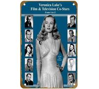 KNIOIL Veronica Lake Film & Television Co-Stars From A to Z Poster Vintage Metal Tin Sign Logo Family Club Bar Cafe Bedroom Art Wall Decor Gift 20.3x30.5 cm