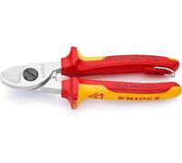 Knipex Tijeras cortacables cromado, homologado por VDE; con anilla de fijación aislada e integrada para colocar una protección anticaída 165 mm (cartulina autoservicio/blíster) 95 16 165 T BK