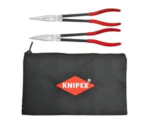 KNIPEX Tools - Juego de 2 alicates de punta de aguja extralargos con bolsa de almacenamiento (28 71 280, 28 81 280 y 9K 00 90 12 US) (9K0080128US)