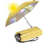 Knirps Paraguas pequeño y ligero, diseño de rayas, Amarillo-vainilla - iridiscente - Protección UV, 93 cm, Super Mini compacto