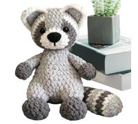 Knit Animals - Knitted Polyester 19x35cm | Raccoon Crochet Plush Doll Huggable Toy | Handmade Inspirational Funny Companion For Adults Kids Pet Home Bedroom Living Room Sleep Play Tabletop Desk