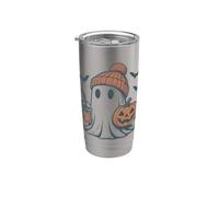 Knit Beanie Cute Ghost Fall Coffee Halloween Cozy Vintage Vaso térmico de acero inoxidable de doble pared
