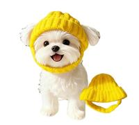 Knit Dog Beanie with Ear Flaps, Warm Winter Pet Hat for Small Dogs and Cats, Soft Stretchy Puppy Knit Cap for Cold Weather, Cozy Ear Coverage (Yellow)