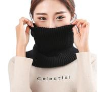 Knit Elastic Hedging Fake Collar Snood Female Winter Thick Wool Cycling Windproof Neck Guard Warm Scarf(Black)