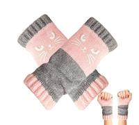 Knit Fingerless Gloves - Cat Embroidery Mitts, Warm Patchworkk Fingerless Knitted Gloves with Open Fingers for Women and Girl | Cute Cat Embroidery Sleeves for Daily Commute, Outdoor Activities, Pink