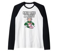 Knit Like A Boss Knitting Humor Cita Divertida Fibra Art Granny Camiseta Manga Raglan