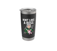 Knit Like A Boss Knitting Humor Cita Divertida Fibra Art Granny Vaso térmico de acero inoxidable de doble pared
