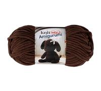 Knit Me Amigurumi Velvet Chenille Yarn, Chunky Yarn for Crochet, 50g/55m Super Soft Polyester for Teddies, Plush Toys and Blankets, EN71-3 and Oeko-Tex Certified, 5.5mm Hook (Brown)