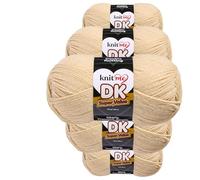 Knit Me Lana DK 5 Ovillos x 100g - Hilo 100% Acrílico para Tejer y Ganchillo, Aguja 3,75-4,5 mm, Ganchillo 4,5-5,5 mm, 1500m, suave, lavable, gorro manta amigurumi bebé, Crema