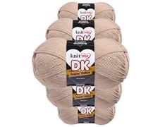 Knit Me Lana DK 5 Ovillos x 100g - Hilo 100% Acrílico para Tejer y Ganchillo, Aguja 3,75-4,5 mm, Ganchillo 4,5-5,5 mm, 1500m, suave, lavable, gorro manta amigurumi bebé, Beige avena