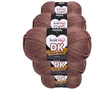 Knit Me Lana DK 5 Ovillos x 100g - Hilo 100% Acrílico para Tejer y Ganchillo, Aguja 3,75-4,5 mm, Ganchillo 4,5-5,5 mm, 1500m, suave, lavable, gorro manta amigurumi bebé, Moca