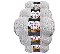 Knit Me Lana DK 5 Ovillos x 100g - Hilo 100% Acrílico para Tejer y Ganchillo, Aguja 3,75-4,5 mm, Ganchillo 4,5-5,5 mm, 1500m, suave, lavable, gorro manta amigurumi bebé, Gris plata