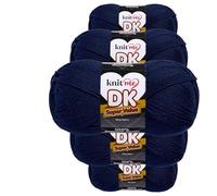 Knit Me Lana DK 5 Ovillos x 100g - Hilo 100% Acrílico para Tejer y Ganchillo, Aguja 3,75-4,5 mm, Ganchillo 4,5-5,5 mm, 1500m, suave, lavable, gorro manta amigurumi bebé, Azul marino