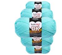 Knit Me Lana DK 5 Ovillos x 100g - Hilo 100% Acrílico para Tejer y Ganchillo, Aguja 3,75-4,5 mm, Ganchillo 4,5-5,5 mm, 1500m, suave, lavable, gorro manta amigurumi bebé, Turquesa
