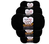 Knit Me Lana DK 5 Ovillos x 100g - Hilo 100% Acrílico para Tejer y Ganchillo, Aguja 3,75-4,5 mm, Ganchillo 4,5-5,5 mm, 1500m, suave, lavable, gorro manta amigurumi bebé, Negro