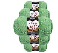 Knit Me Lana DK 5 Ovillos x 100g - Hilo 100% Acrílico para Tejer y Ganchillo, Aguja 3,75-4,5 mm, Ganchillo 4,5-5,5 mm, 1500m, suave, lavable, gorro manta amigurumi bebé, Verde salvia