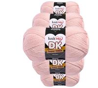 Knit Me Lana DK 5 Ovillos x 100g - Hilo 100% Acrílico para Tejer y Ganchillo, Aguja 3,75-4,5 mm, Ganchillo 4,5-5,5 mm, 1500m, suave, lavable, gorro manta amigurumi bebé, Rosa bebé