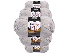 Knit Me Lana DK 5 Ovillos x 100g - Hilo 100% Acrílico para Tejer y Ganchillo, Aguja 3,75-4,5 mm, Ganchillo 4,5-5,5 mm, 1500m, suave, lavable, gorro manta amigurumi bebé, Gris platino