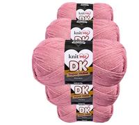 Knit Me Lana DK 5 Ovillos x 100g - Hilo 100% Acrílico para Tejer y Ganchillo, Aguja 3,75-4,5 mm, Ganchillo 4,5-5,5 mm, 1500m, suave, lavable, gorro manta amigurumi bebé, Rosa