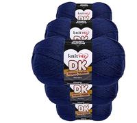 Knit Me Lana DK 5 Ovillos x 100g - Hilo 100% Acrílico para Tejer y Ganchillo, Aguja 3,75-4,5 mm, Ganchillo 4,5-5,5 mm, 1500m, suave, lavable, gorro manta amigurumi bebé, Azul oscuro