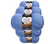 Knit Me Lana DK 5 Ovillos x 100g - Hilo 100% Acrílico para Tejer y Ganchillo, Aguja 3,75-4,5 mm, Ganchillo 4,5-5,5 mm, 1500m, suave, lavable, gorro manta amigurumi bebé, Azul cielo