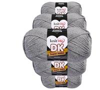 Knit Me Lana DK 5 Ovillos x 100g - Hilo 100% Acrílico para Tejer y Ganchillo, Aguja 3,75-4,5 mm, Ganchillo 4,5-5,5 mm, 1500m, suave, lavable, gorro manta amigurumi bebé, Gris acero