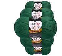 Knit Me Lana DK 5 Ovillos x 100g - Hilo 100% Acrílico para Tejer y Ganchillo, Aguja 3,75-4,5 mm, Ganchillo 4,5-5,5 mm, 1500m, suave, lavable, gorro manta amigurumi bebé, Verde esmeralda
