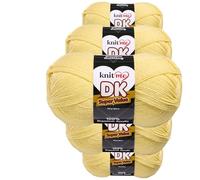 Knit Me Lana DK 5 Ovillos x 100g - Hilo 100% Acrílico para Tejer y Ganchillo, Aguja 3,75-4,5 mm, Ganchillo 4,5-5,5 mm, 1500m, suave, lavable, gorro manta amigurumi bebé, Amarillo limón