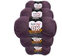 Knit Me Lana DK 5 Ovillos x 100g - Hilo 100% Acrílico para Tejer y Ganchillo, Aguja 3,75-4,5 mm, Ganchillo 4,5-5,5 mm, 1500m, suave, lavable, gorro manta amigurumi bebé, Ciruela oscuro