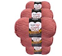 Knit Me Lana DK 5 Ovillos x 100g - Hilo 100% Acrílico para Tejer y Ganchillo, Aguja 3,75-4,5 mm, Ganchillo 4,5-5,5 mm, 1500m, suave, lavable, gorro manta amigurumi bebé, Rosa palo
