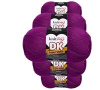 Knit Me Lana DK 5 Ovillos x 100g - Hilo 100% Acrílico para Tejer y Ganchillo, Aguja 3,75-4,5 mm, Ganchillo 4,5-5,5 mm, 1500m, suave, lavable, gorro manta amigurumi bebé, Magenta