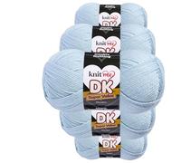 Knit Me Lana DK 5 Ovillos x 100g - Hilo 100% Acrílico para Tejer y Ganchillo, Aguja 3,75-4,5 mm, Ganchillo 4,5-5,5 mm, 1500m, suave, lavable, gorro manta amigurumi bebé, Azul bebé