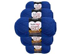 Knit Me Lana DK 5 Ovillos x 100g - Hilo 100% Acrílico para Tejer y Ganchillo, Aguja 3,75-4,5 mm, Ganchillo 4,5-5,5 mm, 1500m, suave, lavable, gorro manta amigurumi bebé, Azul rey