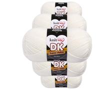 Knit Me Lana DK 5 Ovillos x 100g - Hilo 100% Acrílico para Tejer y Ganchillo, Aguja 3,75-4,5 mm, Ganchillo 4,5-5,5 mm, 1500m, suave, lavable, gorro manta amigurumi bebé, Crudo