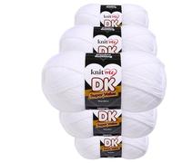 Knit Me Lana DK 5 Ovillos x 100g - Hilo 100% Acrílico para Tejer y Ganchillo, Aguja 3,75-4,5 mm, Ganchillo 4,5-5,5 mm, 1500m, suave, lavable, gorro manta amigurumi bebé, Blanco