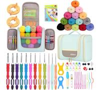 KNITISS Kits de ganchillo con estuche, juego de ganchillo para principiantes incluye 18 madejas de hilo y 12 ganchos ergonómicos de ganchillo