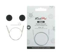 KnitPro Cable fijo transparente de acero inoxidable GlideX con nuevo conector plateado (SS) de 40 cm.
