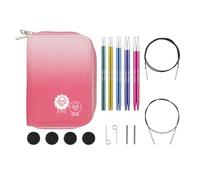 KnitPro Kit de agujas intercambiables Zing: 5 pares de alfileres de tejer circulares de 5,25" con accesorios Zing Starter Set, codificados por colores para principiantes,profesionales y caja de regalo